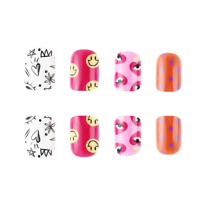 Artistic Press-On Nail Art Set with Playful Designs Stornfield