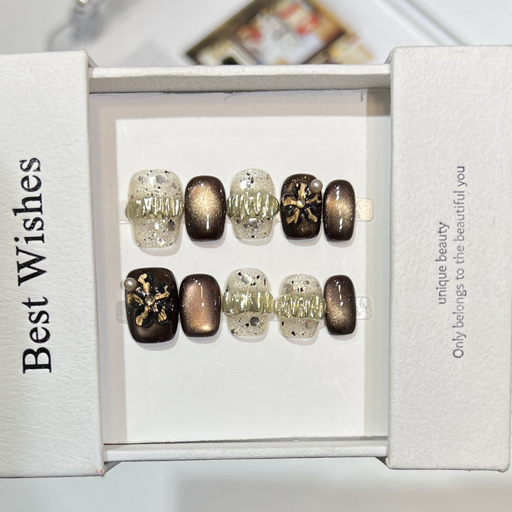 Decorative Press-On Nail Art Set with Chic Textured Accents Stornfield