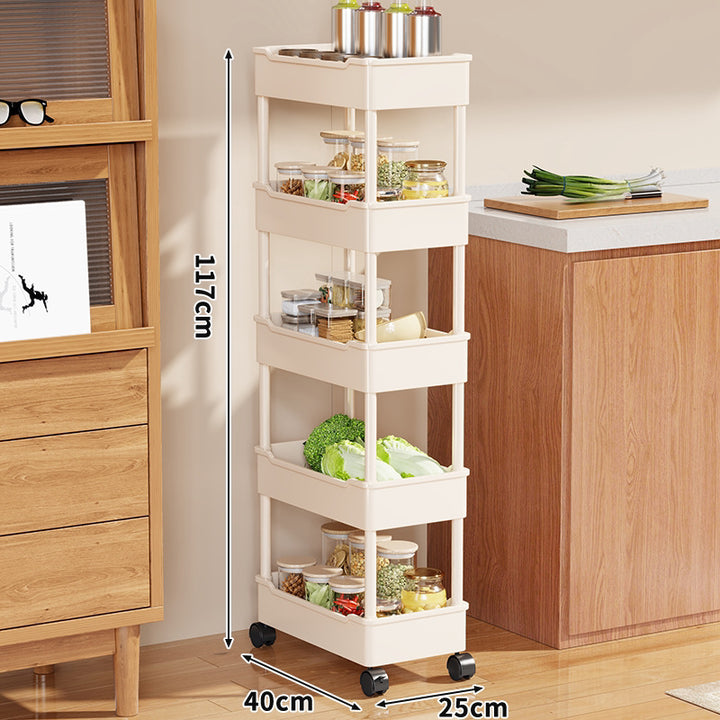 Narrow Four-Tier Rolling Kitchen Storage Cart Organizer with Deep Removable Trays