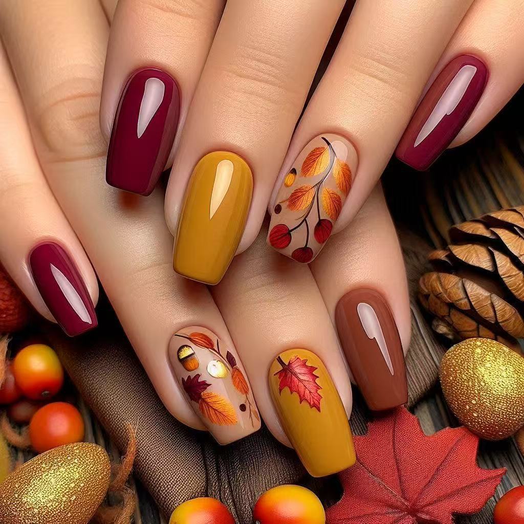 Artificial Nail Set with Natural Autumn Design Stornfield