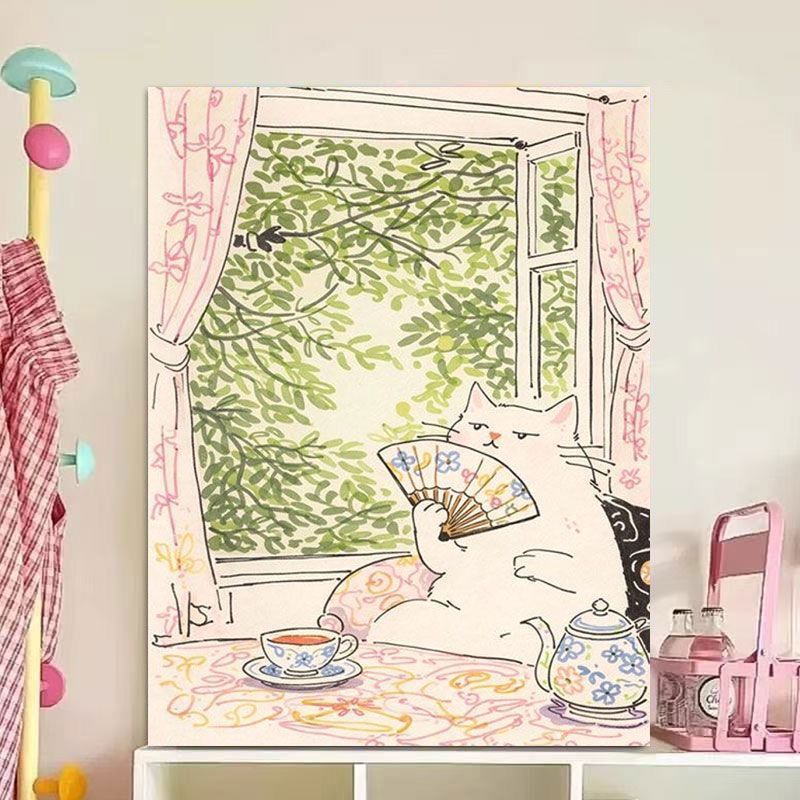 Whimsical Cat Illustration Canvas Art Print Stornfield