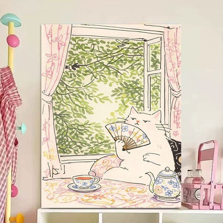 Whimsical Cat Illustration Canvas Art Print Stornfield