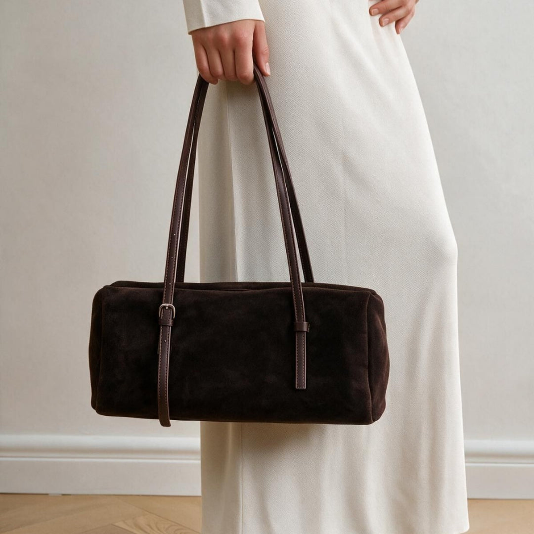 Long-Strap Suede Box Tote Bag