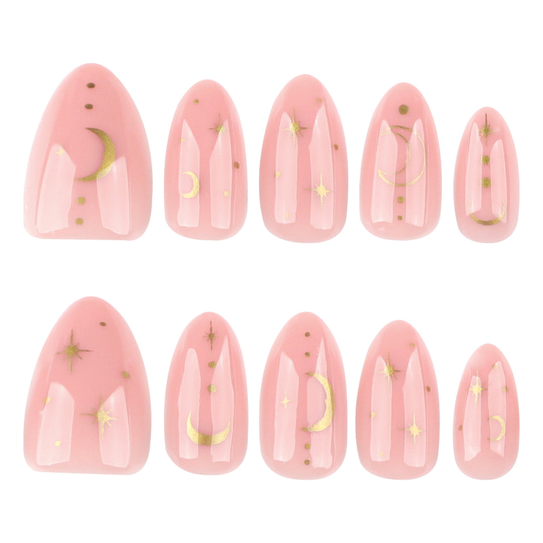 Artful Nail Extensions with Moon-Shaped and Star-Shaped Decorations Stornfield