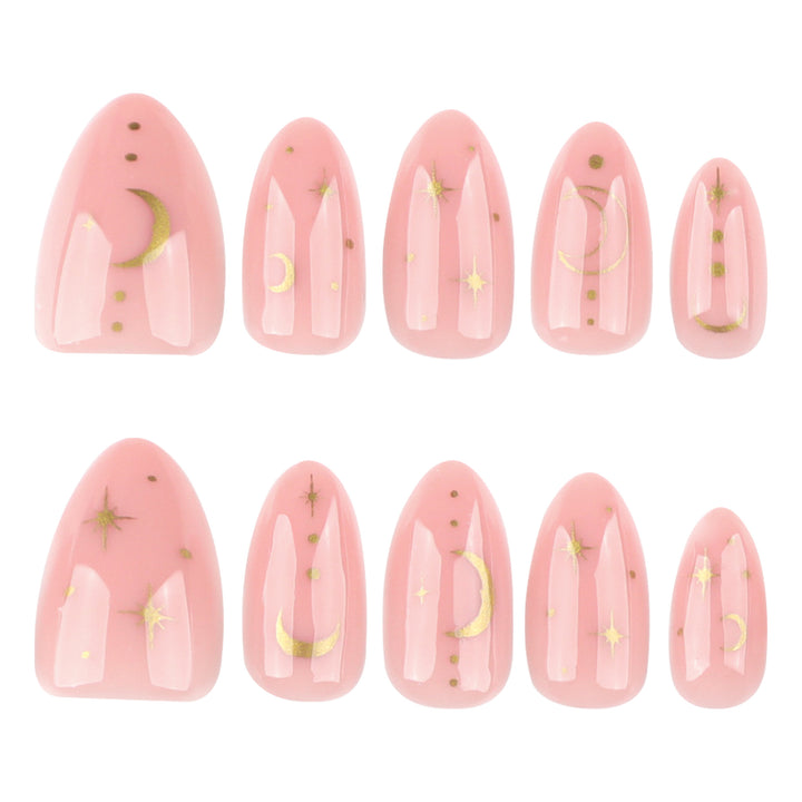 Artful Nail Extensions with Moon-Shaped and Star-Shaped Decorations Stornfield