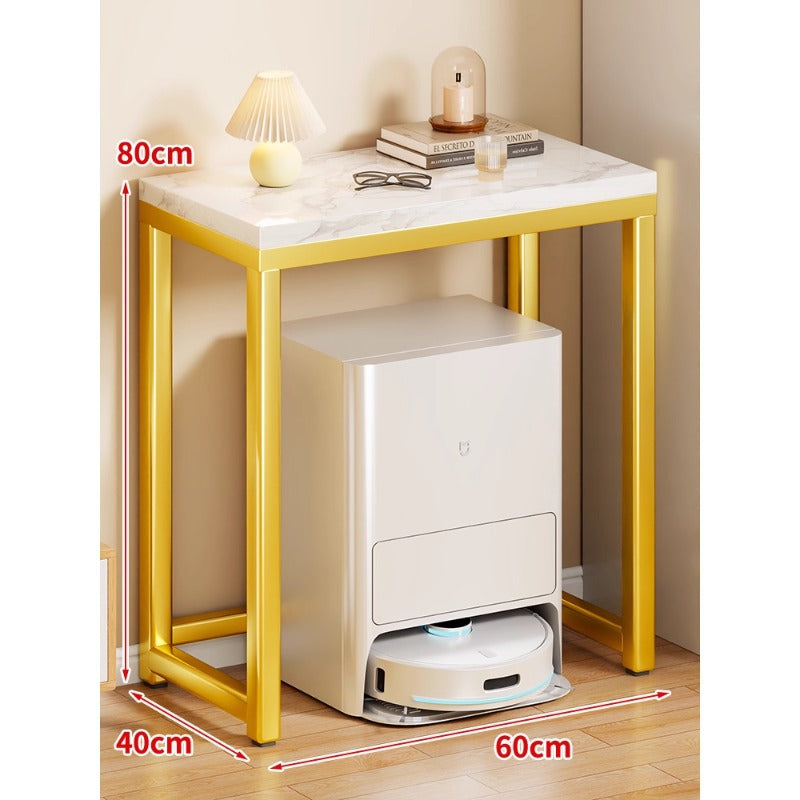 Marble Top Gold Metal Console Stand for Robot Vacuum Dock and Entryway Organizer