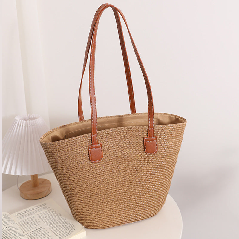 Elegant Bast Handbag with Leather Handles Stornfield