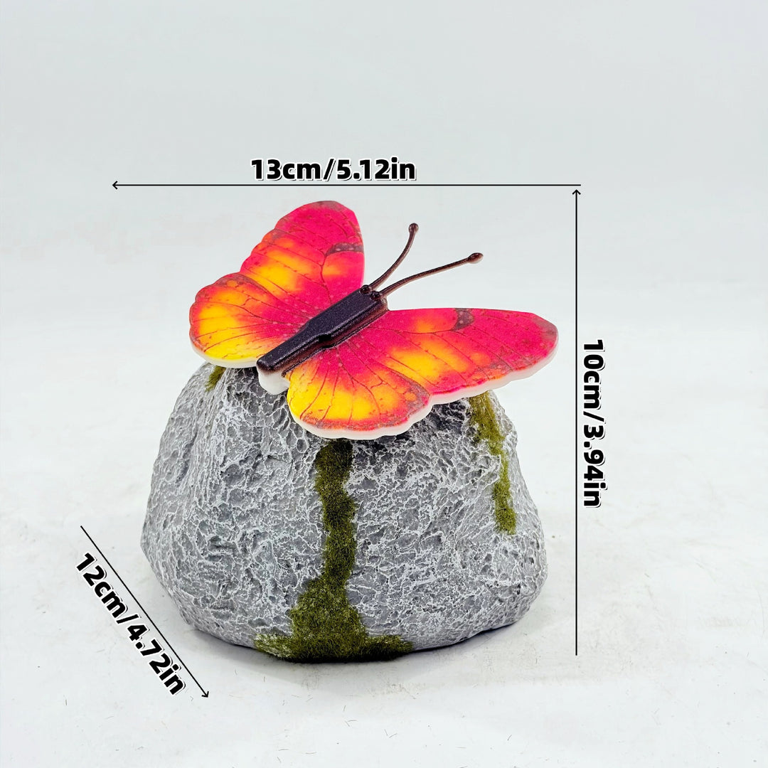 Decorative Solar-Powered Butterfly Perched Stone LED Garden Accent Stornfield