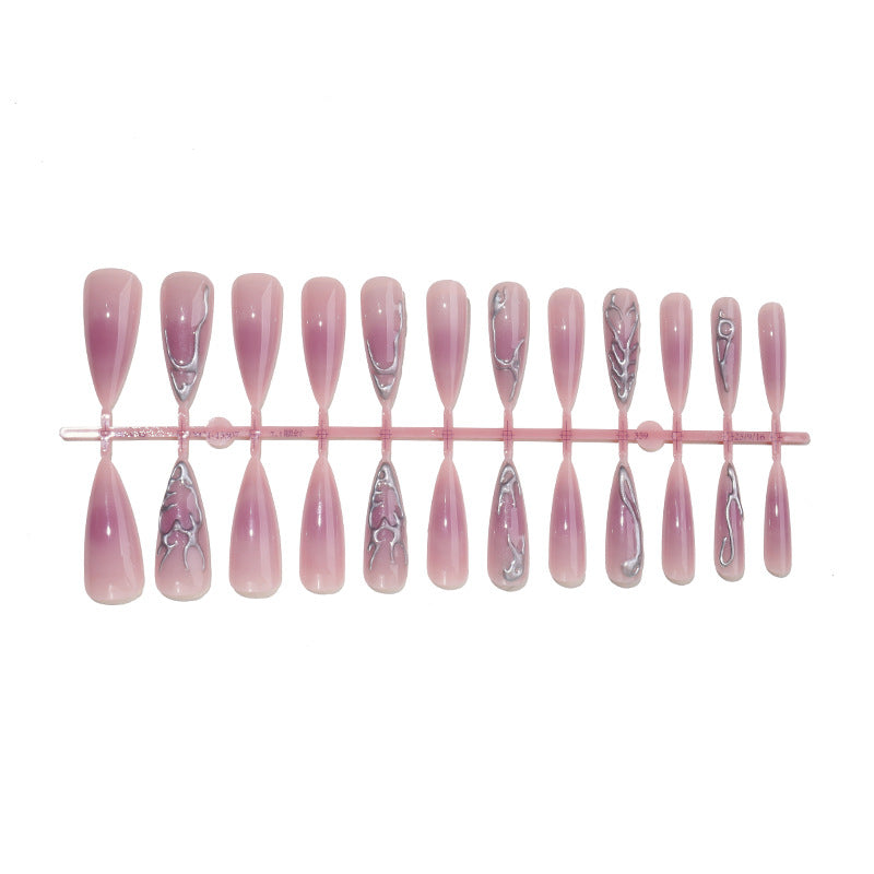 Artistic Press-On Nail Set with Decorative Marble and Glossy Accents Stornfield