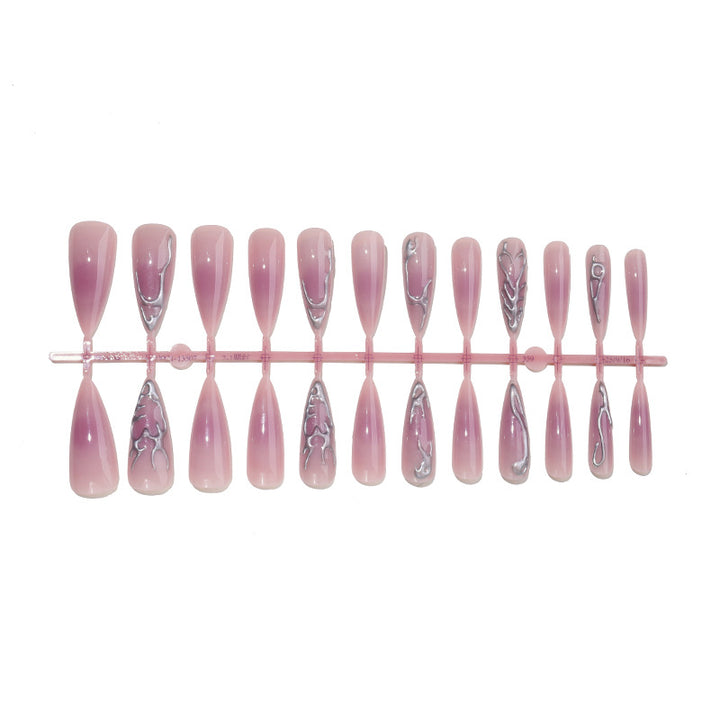 Artistic Press-On Nail Set with Decorative Marble and Glossy Accents Stornfield