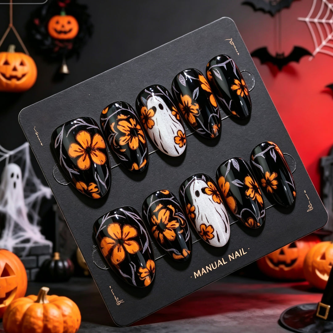 Artistic Halloween-Themed Press-On Nails