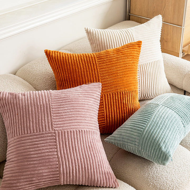 Ribbed Corduroy Velvet Lumbar and Square Cushion Set