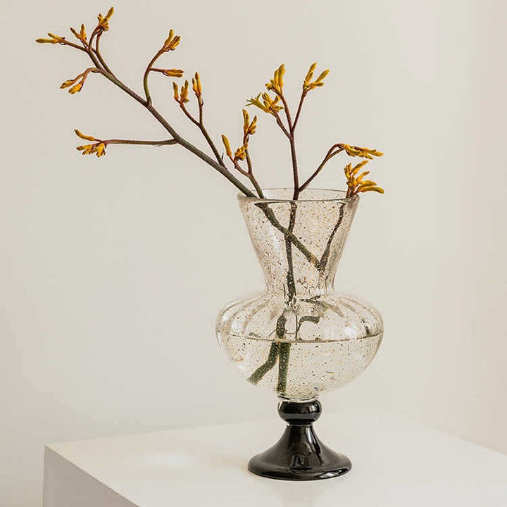 Decorative Blown Glass Ribbed Bulb Vase with Goblet Pedestal Stornfield