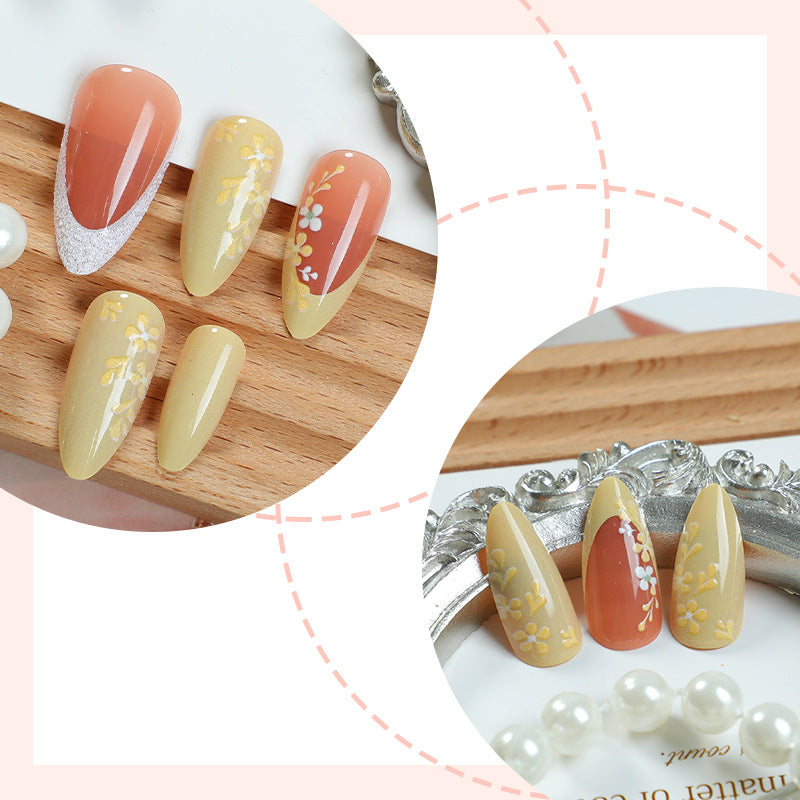 Premium Artistic Press-On Nail Set with Floral and Gem Accents Stornfield