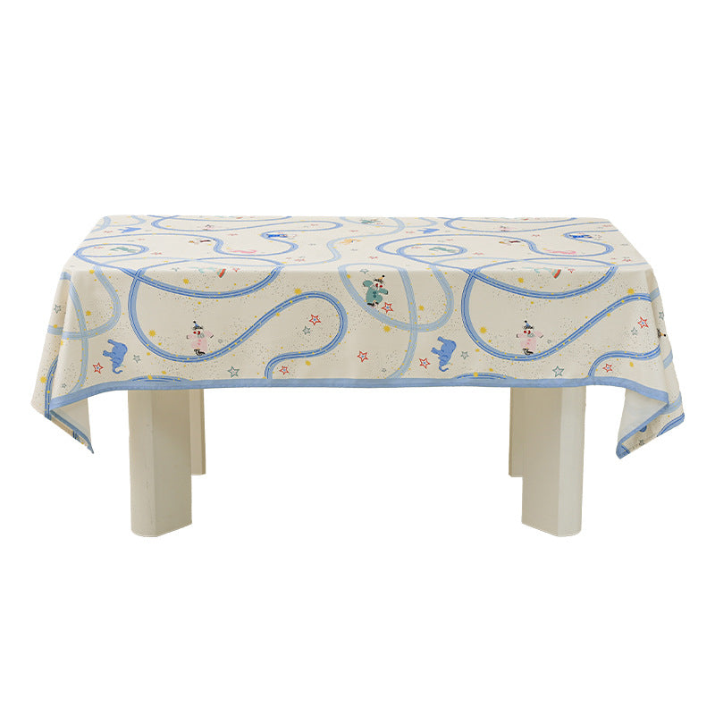 Child-friendly wipeable tablecloth with playful train and animal motif Stornfield