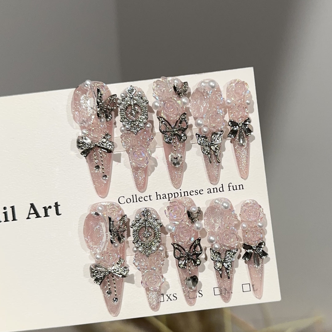 Decorative Rhinestone-Embellished Press-On Nails