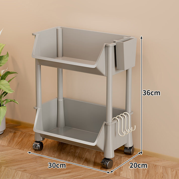 Slim Vertical Multi-Tier Rolling Storage Cart with Tilted Open Bins and Swivel Casters