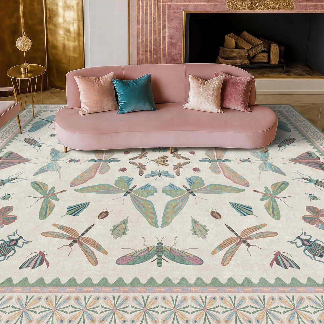 Artistic Insect Motif Area Rug