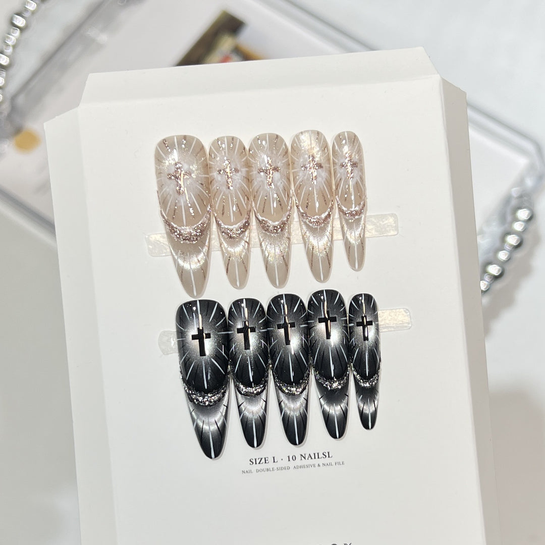 Chic Press-On Nail Set with Elegant Rhinestone Design Stornfield