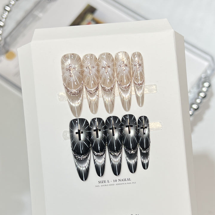 Chic Press-On Nail Set with Elegant Rhinestone Design Stornfield