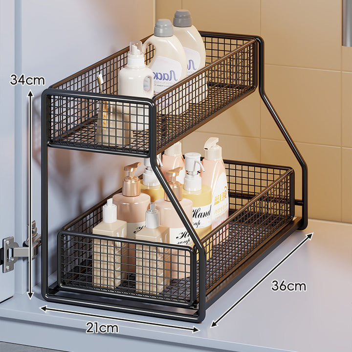 Multi-Level Pull-Out Mesh Under-Sink Organizer with Slide Rails
