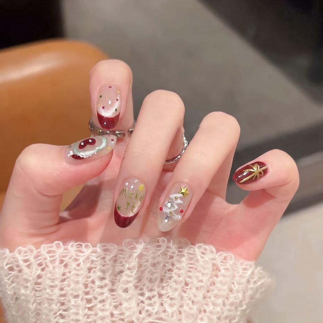Festive Press-On Nail Art Set with Holiday Designs Stornfield
