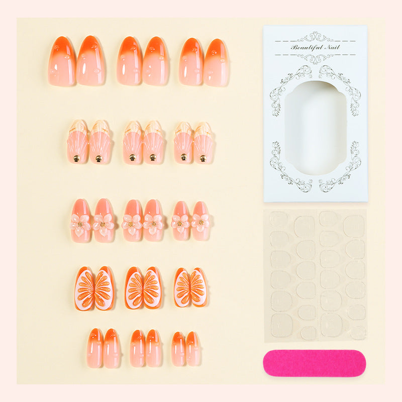 Decorative Press-On Nail Set with Floral and Citrus Accents Stornfield