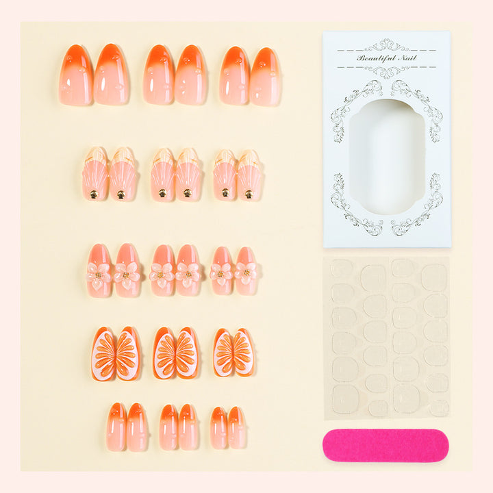 Decorative Press-On Nail Set with Floral and Citrus Accents Stornfield