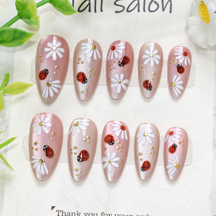 Artistic Press-On Nail Set with Cherry Blossom Design Stornfield