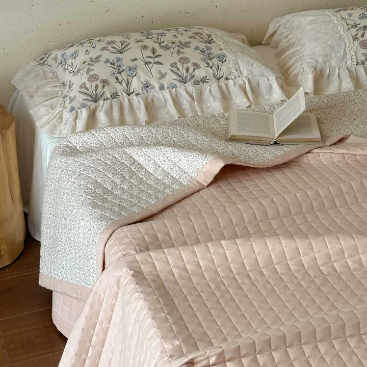 Floral Ruffled Cotton Duvet Cover and Pillowcase Bedding Set