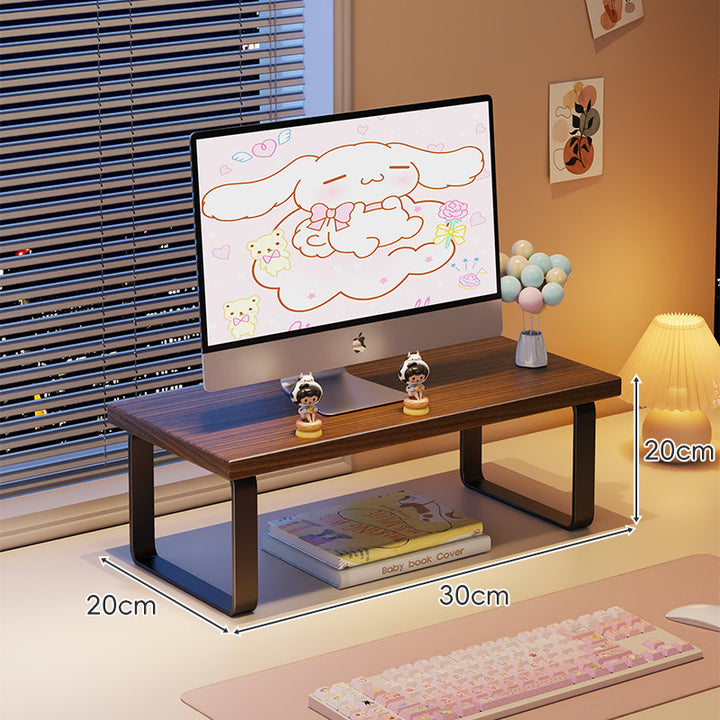 Elevated Monitor Riser Stand with Wood-Effect Top Metal Frame and Under-Shelf Storage