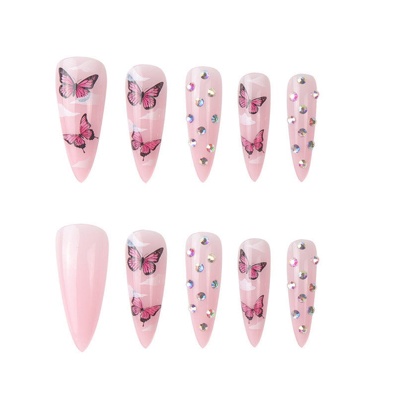 Decorative Stiletto Press-On Nail Art Set with Butterfly Design Stornfield