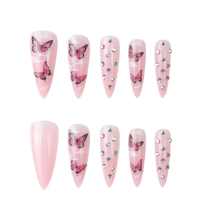 Decorative Stiletto Press-On Nail Art Set with Butterfly Design Stornfield