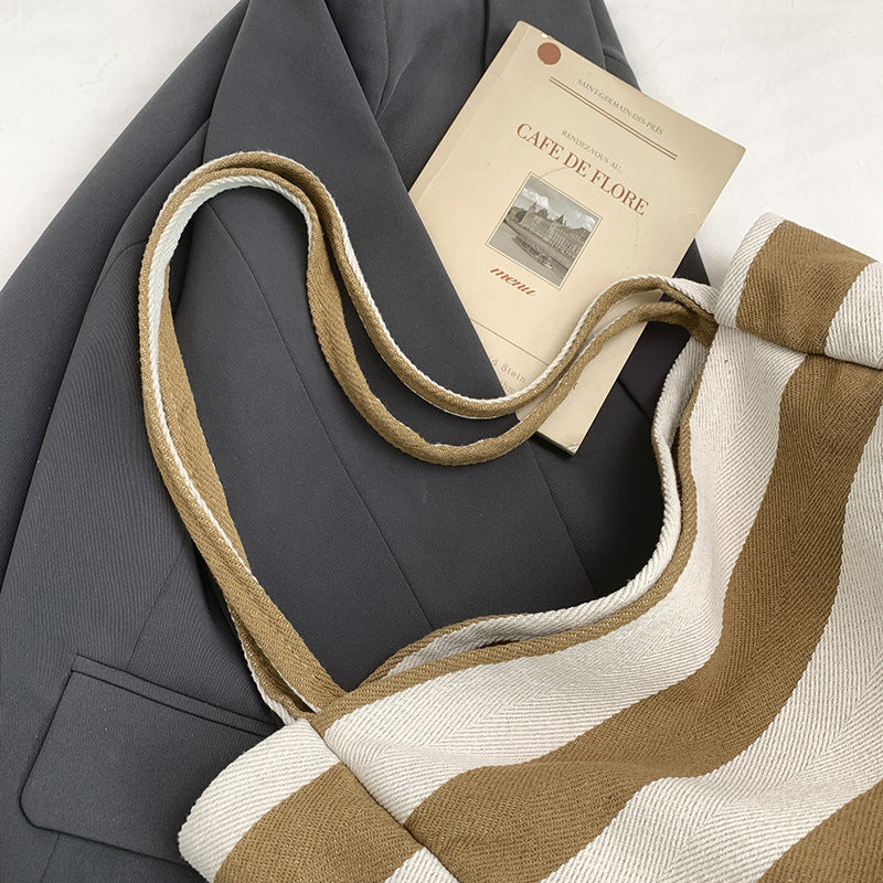 Stylish Striped Shoulder Tote Bag