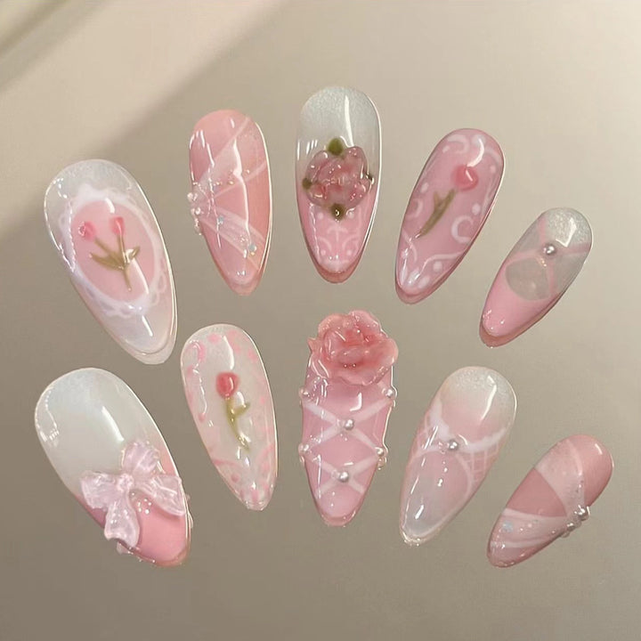 Artful Nail Extensions with Romantic Accents Stornfield