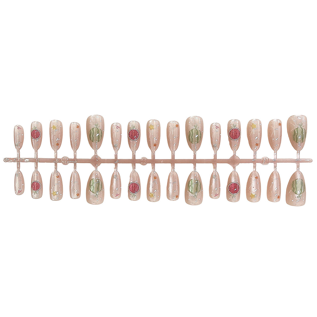 Artistic Press-On Nail Set with Elegant Fruit Designs Stornfield