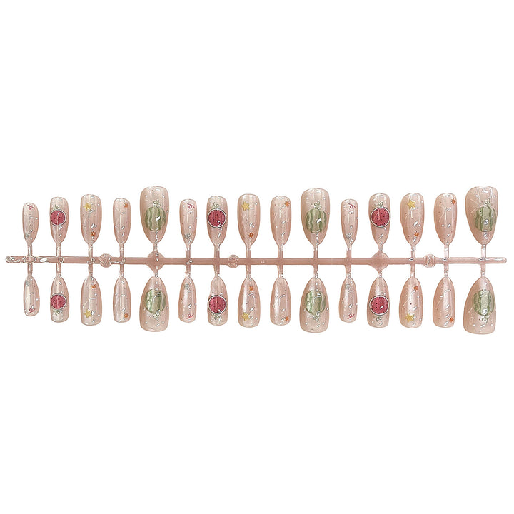 Artistic Press-On Nail Set with Elegant Fruit Designs Stornfield