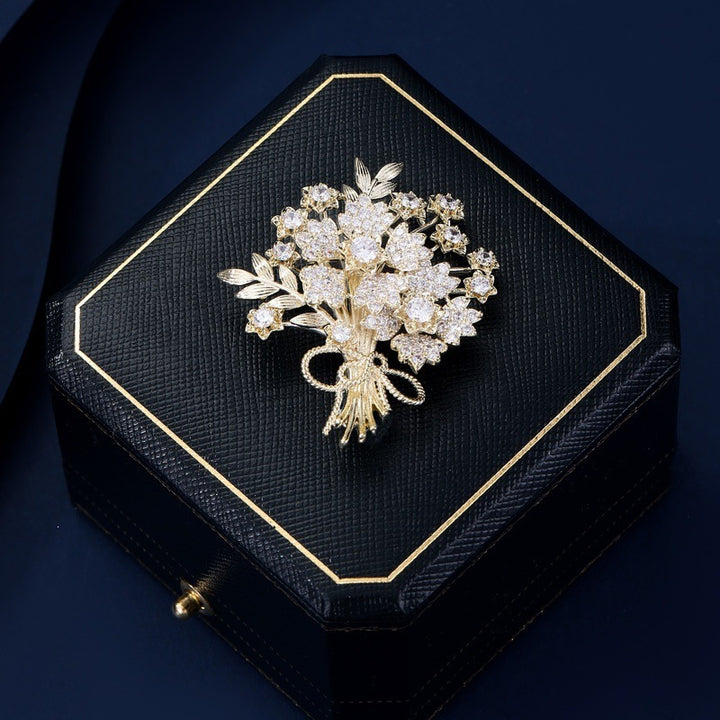Exquisite Flower Brooch with Sparkling Crystals Stornfield