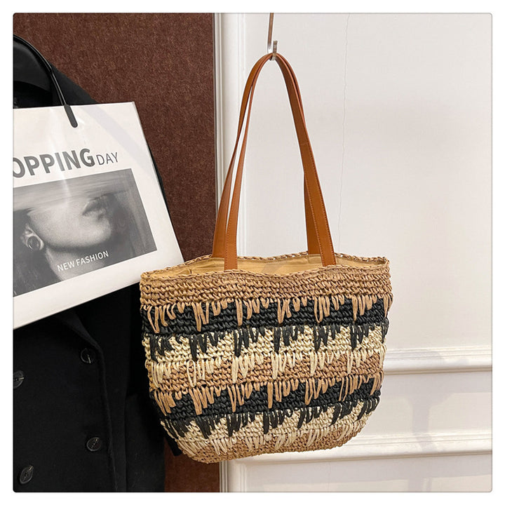Braided beach bag with leather handles Stornfield