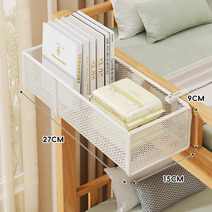 Clamp-On Mesh Bedside Rail Organizer Shelf with Multi Hooks