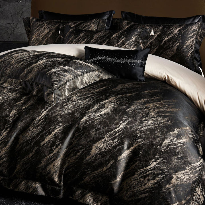 Silky Jacquard Duvet Cover Set with Oxford Hem, Decorative Lumbar Pillow and Envelope Shams