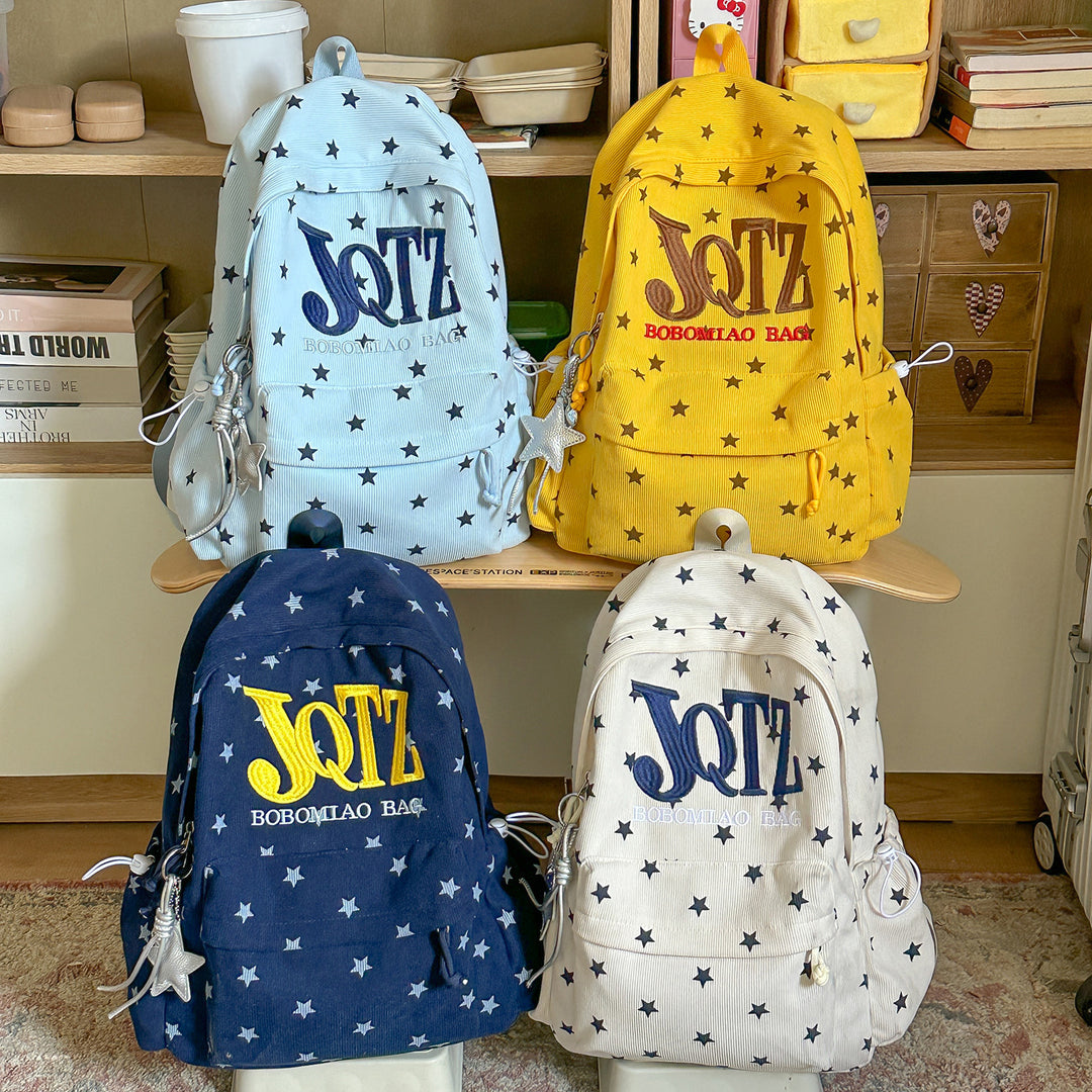 Stylish Star-Embellished Corduroy Backpack Stornfield