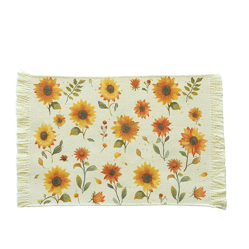 Woven living and beach rug with palm jacquard and decorative fringes Stornfield