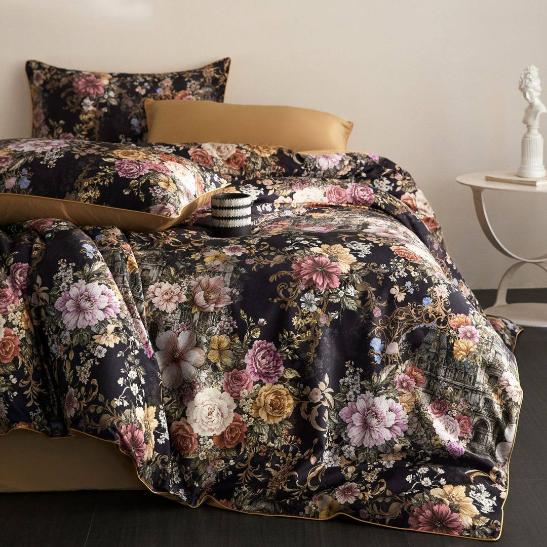 Floral Satin-Feel Duvet Cover Set with Oxford Shams