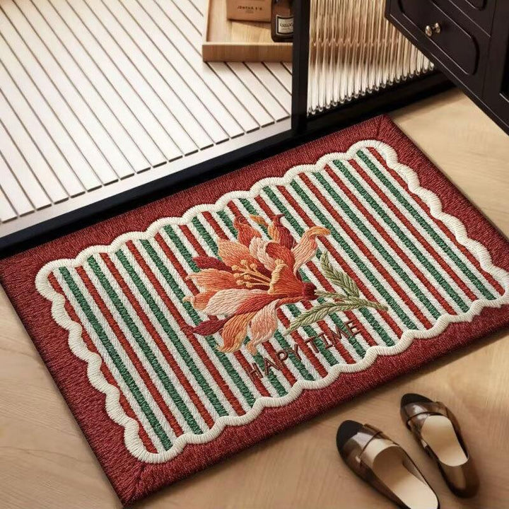Floral Design Embroidered Welcome Mat