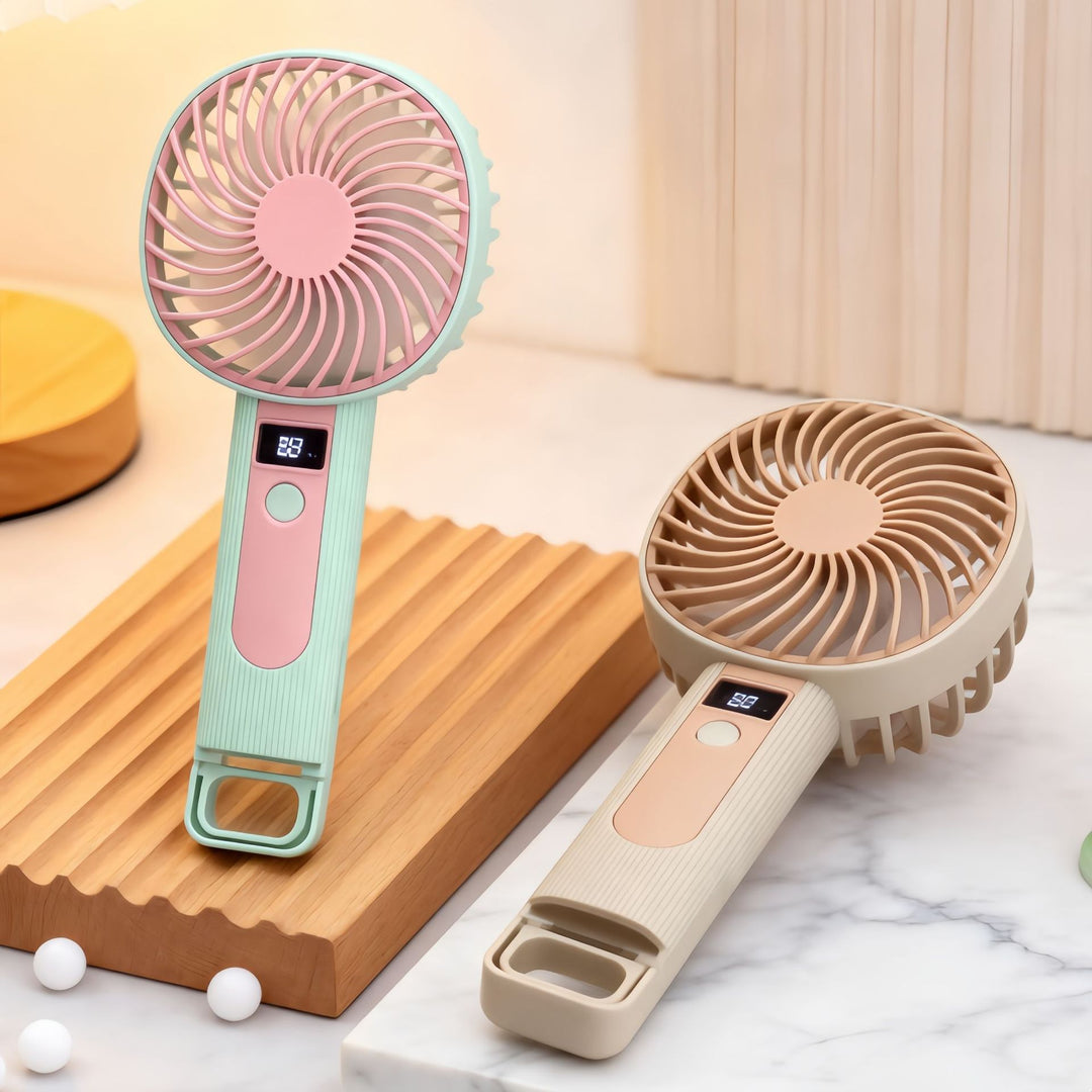 Women's Portable Handheld Fan with Digital Temperature Display and USB Charging Function Stornfield