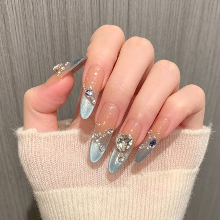 Press-On Stiletto Nails with Decorative Gemstone Accents Stornfield