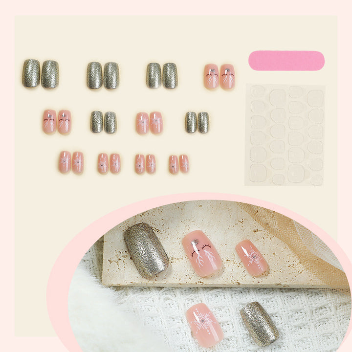 Artificial nail set with sparkling glitter and delicate designs Stornfield