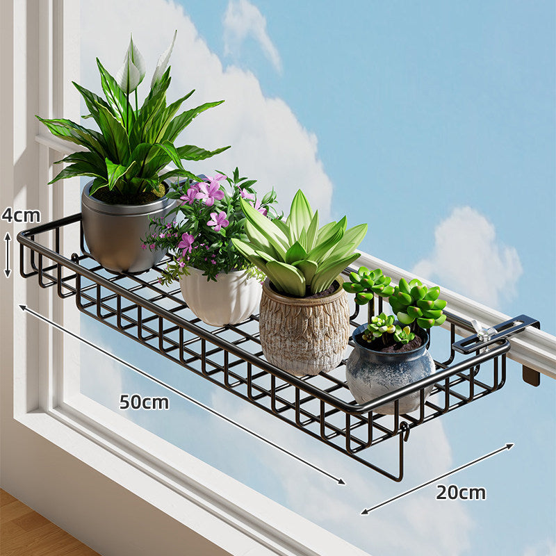 Window Clamp-On Hanging Planter Shelf with Metal Wire Basket and Adjustable Mount