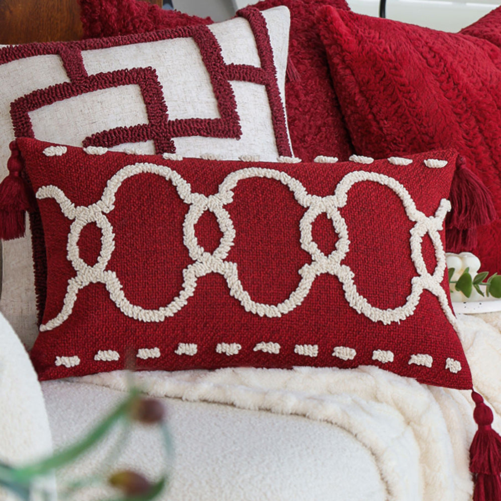 Rectangular decorative cushion with bouclé relief and tassels Stornfield
